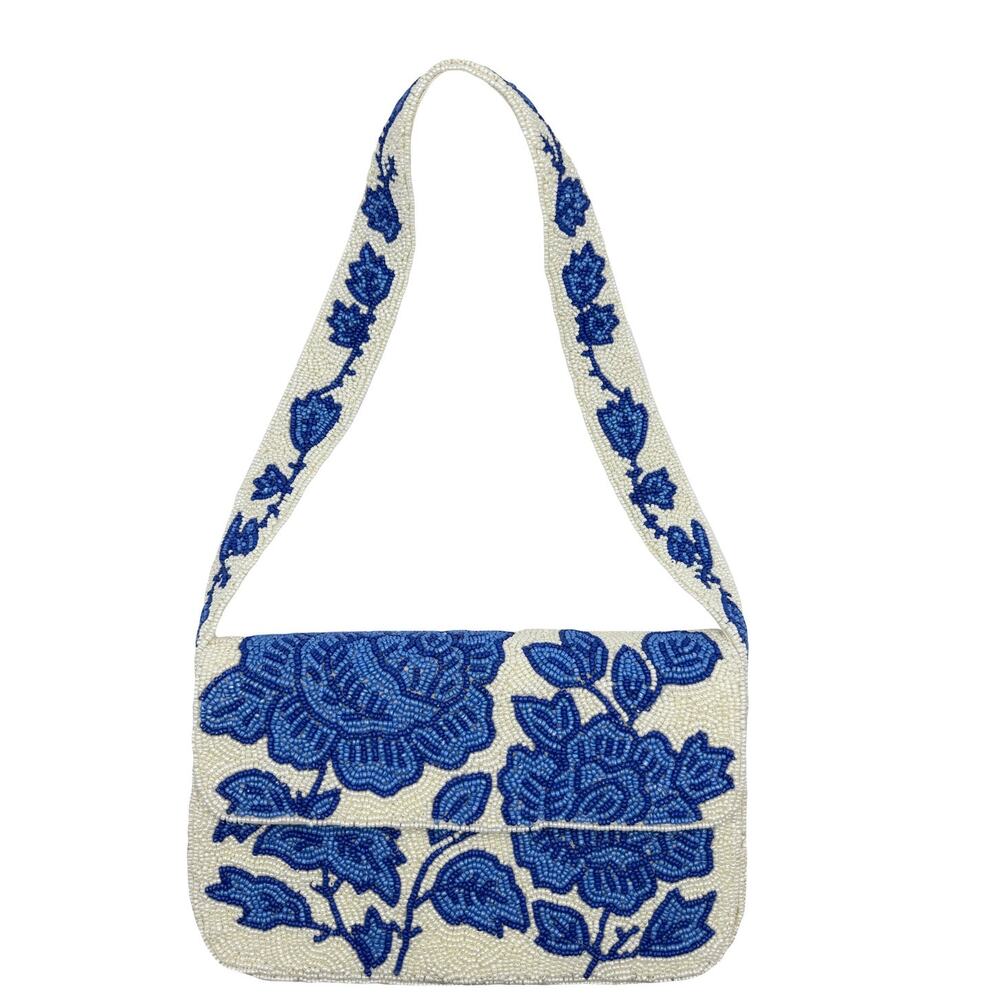 Blue Floral Single Sided Shoulder Bag